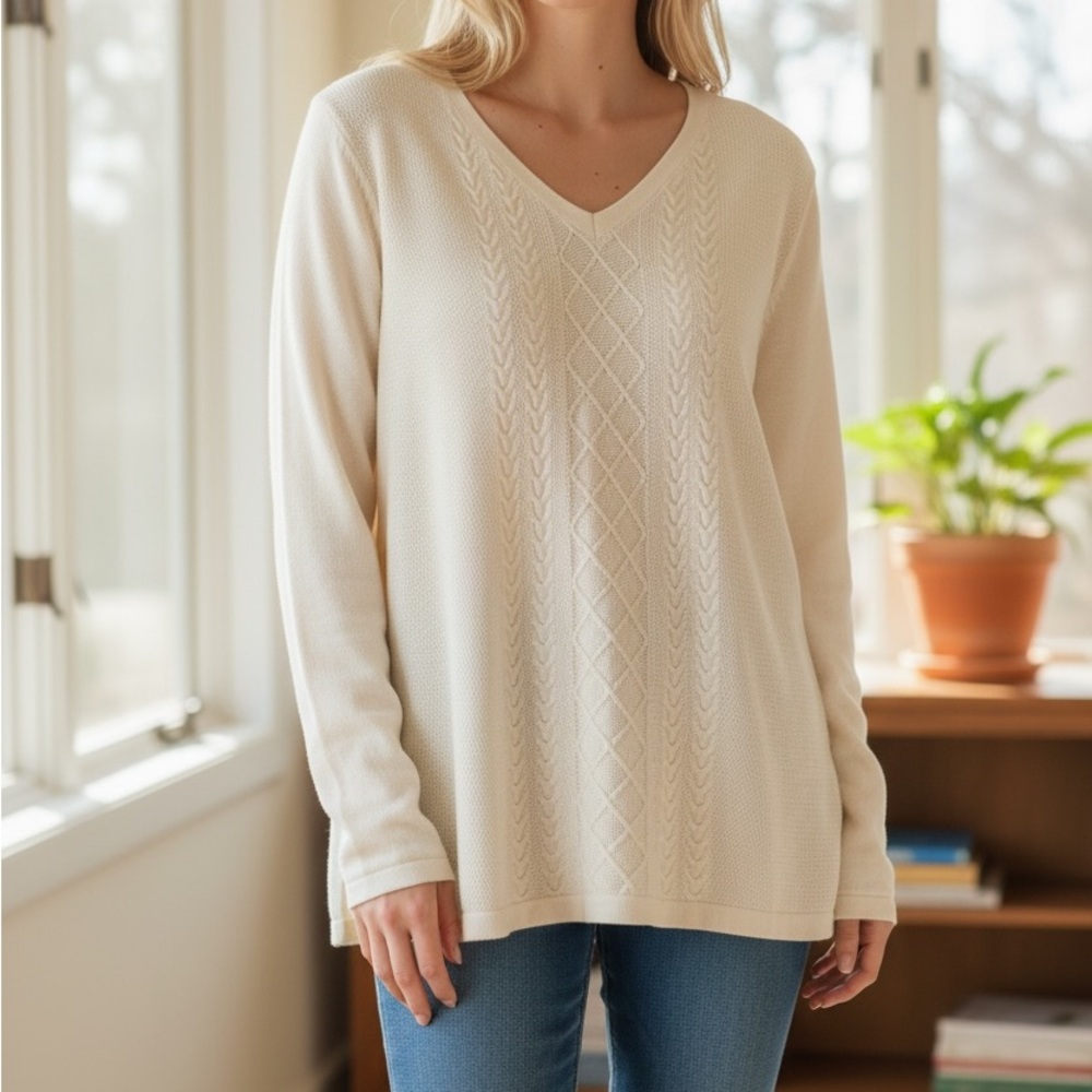 Talbots Ivory V-Neck Long Sleeve Sweater